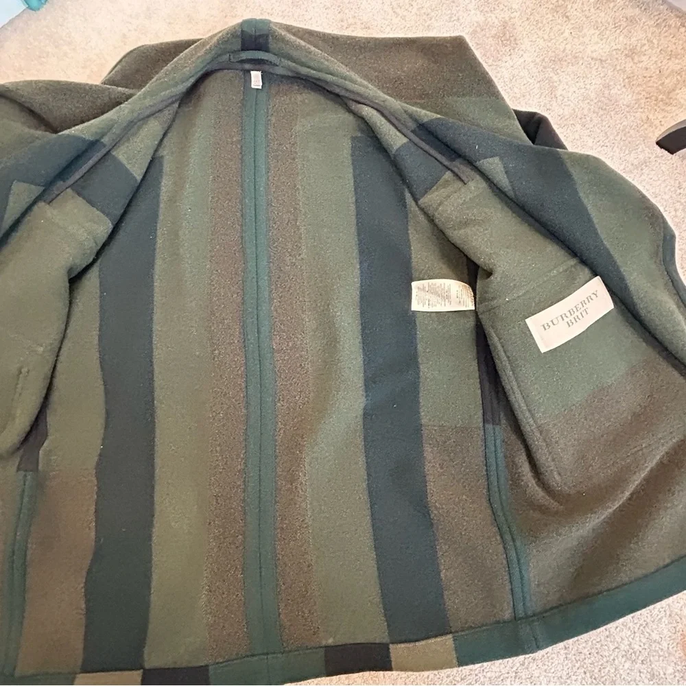 Burberry Brit Green Cherbrooke wool-blend blanket coat belted Sz S RARE! - Picture 10 of 13